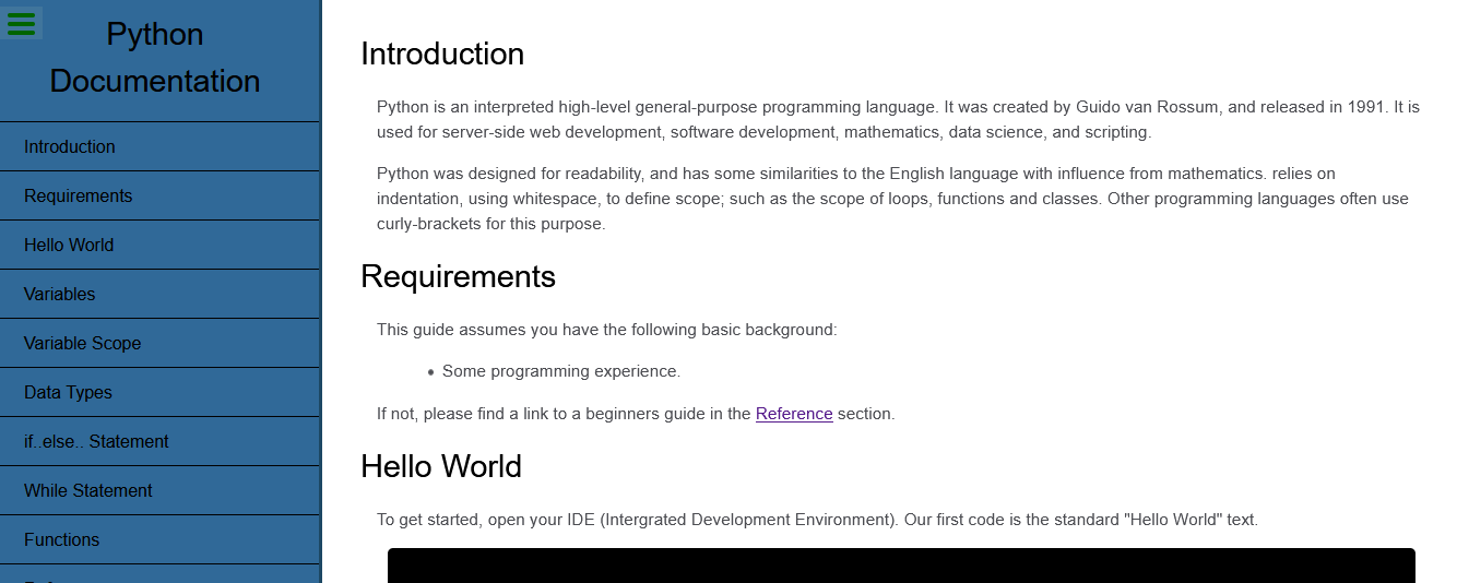 Technical Documentation Page Project